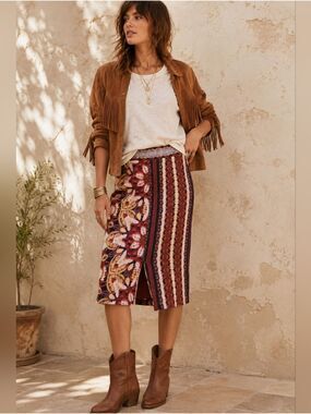 ANTHROPOLOGIE MAEVE MARALA KNIT PENCIL TRIBAL PRINT BOHO SKIRT SIZE SMALL